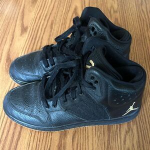 Nike Air Jordan 1 Flight 4 High Top Sneakers Premium Black and Gold Size 6.5Y